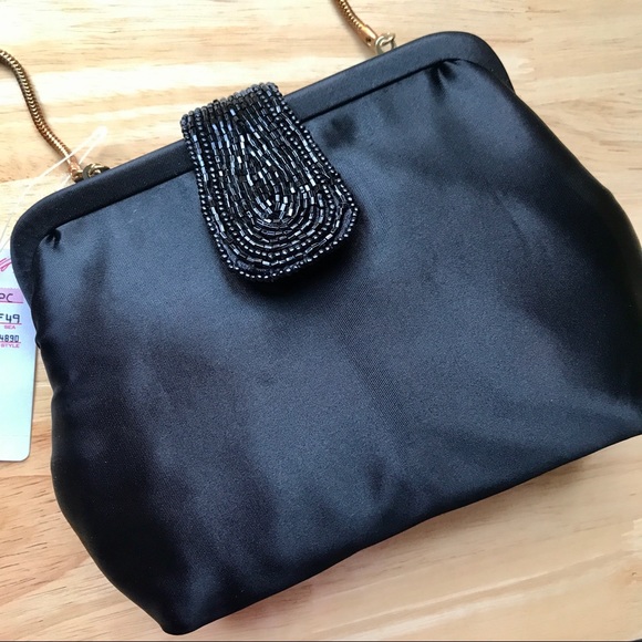 La Regale Black Satin Beaded Mini Evening Bag - Picture 2 of 13